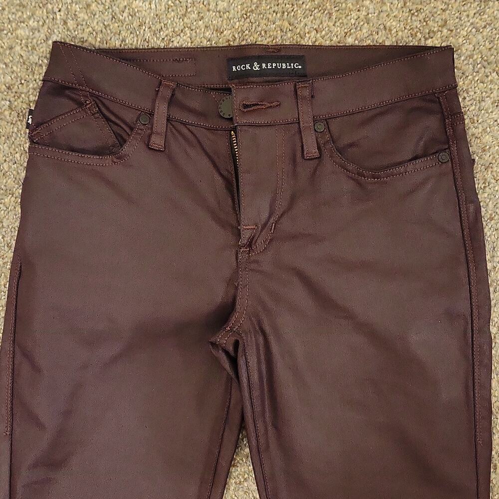 Rock & Republic Women's Skinny Jeans Brown Denim Button Zip Pockets Stretch - Picture 2 of 6